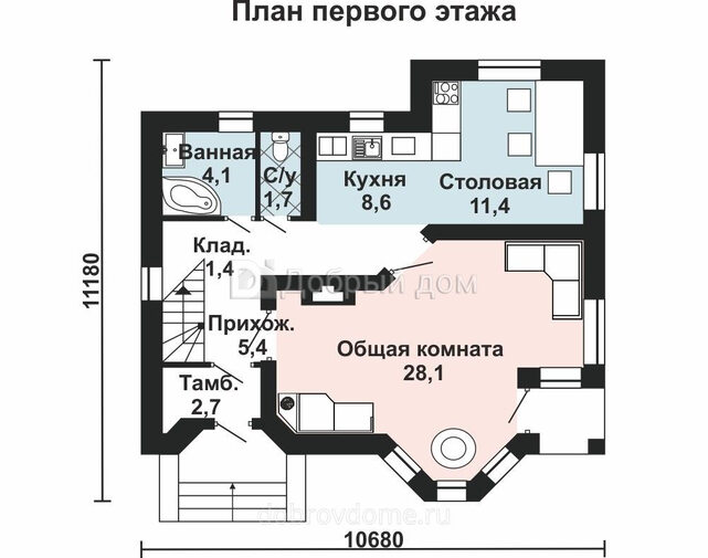 Проект кирпичного дома AS-011 с мансардой, эркером и балконом 1 этаж
