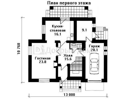 Проект каркасного дома AS-040F с мансардой и гаражом 1 этаж