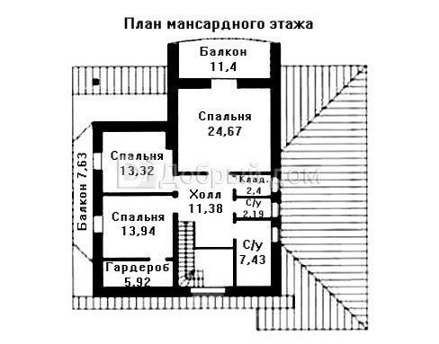 Планировка проекта Проект дома AS-070F Мансарда