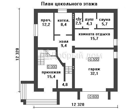 Проект трехэтажного каркасного дома AS-072F с гаражом и сауной Цоколь