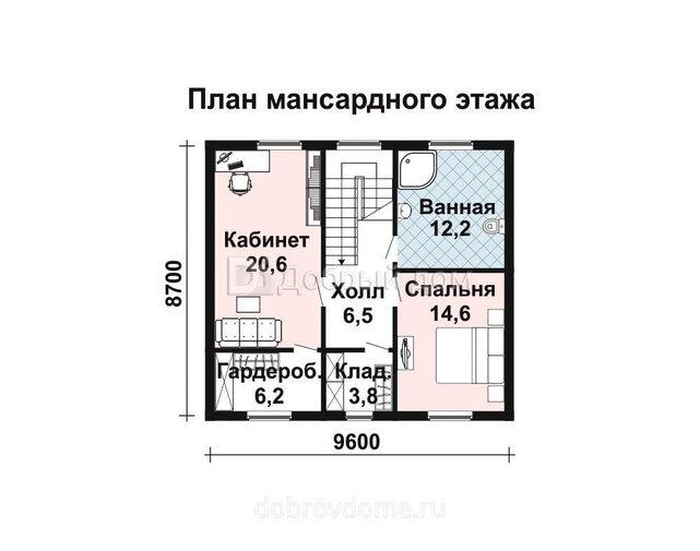 Проект дома AS-092 из бруса с мансардой и гаражом Мансарда