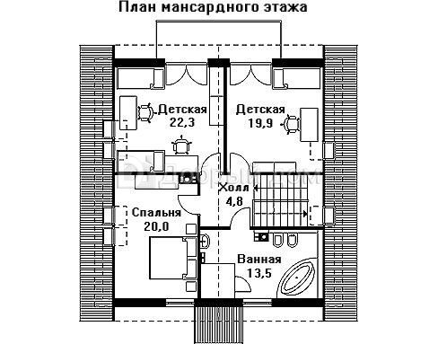 Проект двухэтажного каркасного дома AS-1018F с террасой и панорамными окнами Мансарда