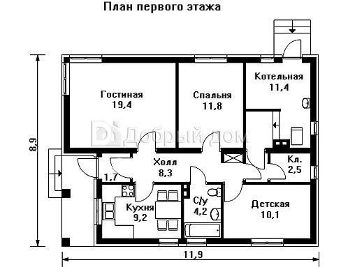 Планировка проекта Проект дома AS-1099F 1 этаж