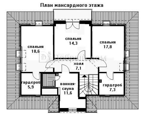 Проект двухэтажного каркасного дома AS-1233F с сауной и гаражом Мансарда