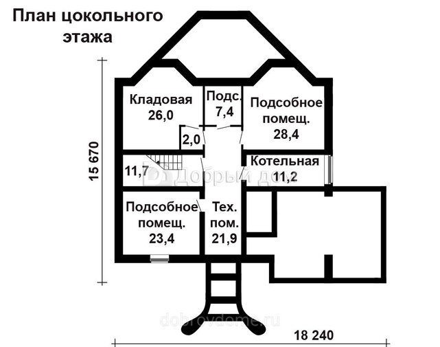 Проект трехэтажного особняка AS-127 из кирпича с гаражом на 2 машины Цоколь