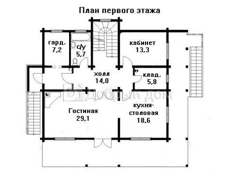 Проект трехэтажного дома из бруса AS-1415 с мансардой, цоколем, балконом, террасой и гаражом 1 этаж