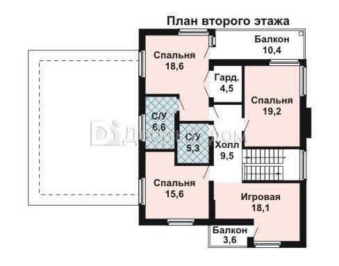 Проект кирпичного двухэтажного дома AS-1461 с гаражом, террасой, балконом и панорамными окнами 2 этаж