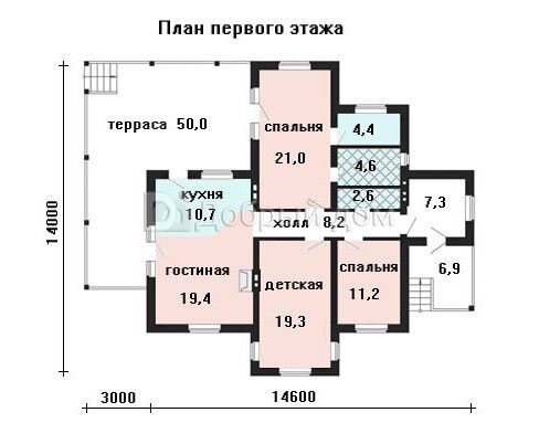 Проект одноэтажного каркасного дома AS-1610F с террасой 1 этаж