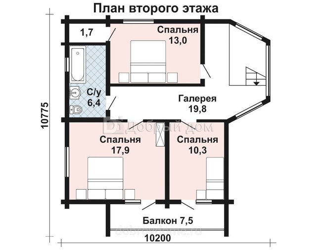 Проект двухэтажного дома AS-2005 из бруса с большими панорамными окнами 2 этаж