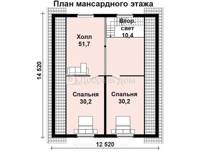 Проект каркасного дома AS-2007 с мансардой и верандой Мансарда