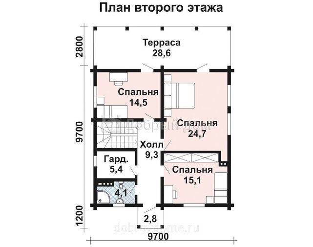 Проект дома AS-2072-2 из бруса с двумя террасами и балкончиком 2 этаж