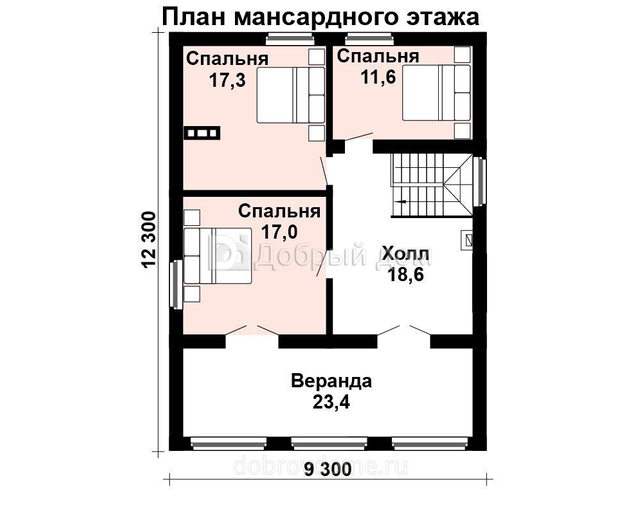 Проект дома AS-2132-2 с мансардой и верандой из газобетона с панорамными окнами Мансарда