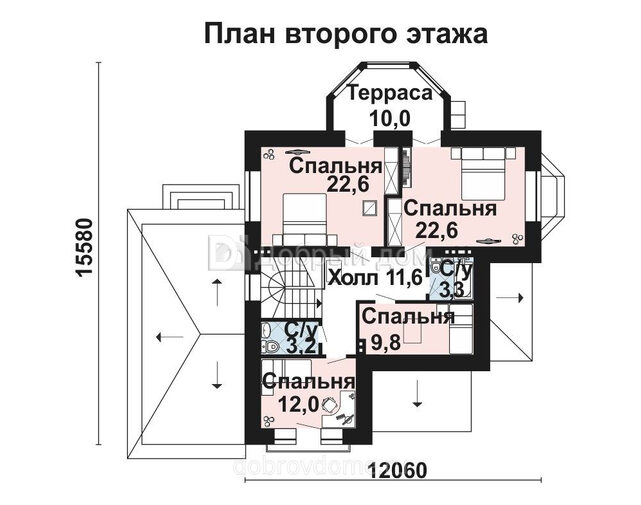 Проект трехэтажного коттеджа AS-2173-2 из газобетона с ломанной мансардной крышей 2 этаж