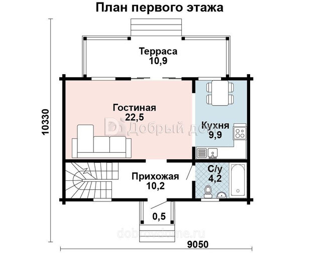 Проект компактного дома AS-2179 из бруса с террасой 1 этаж
