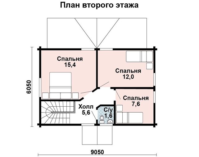 Проект компактного дома AS-2179 из бруса с террасой 2 этаж