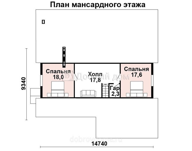 Проект каркасного дома AS-2184 с мансардой с большой террасой, сауной Мансарда