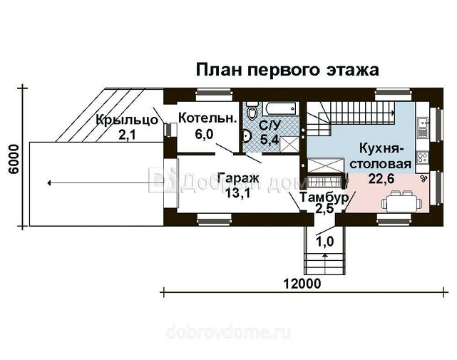Проект компактного двухэтажного кирпичного дома AS-2229 для узких участков 1 этаж