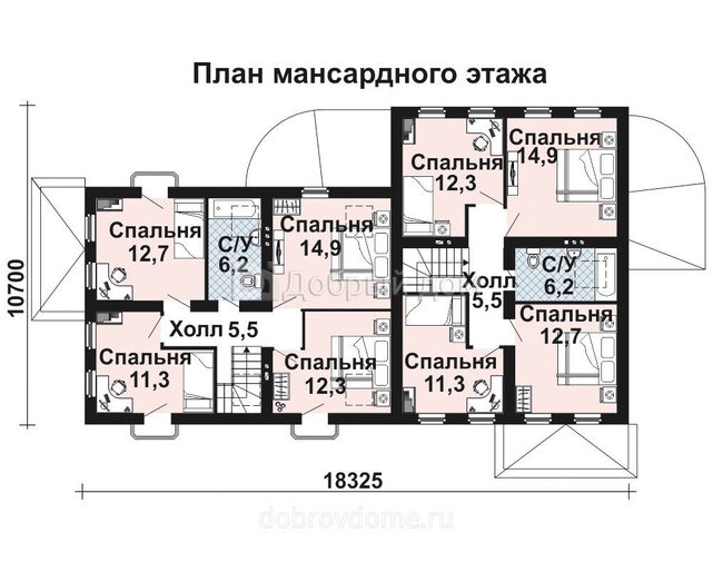 Проект дома AS-2238 для двух семей из газобетона с мансардой и террасой Мансарда