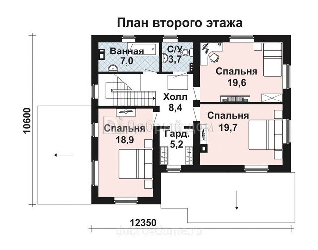 Проект двухэтажного дома AS-2240 из газобетона с навесом для машины и террасой 2 этаж