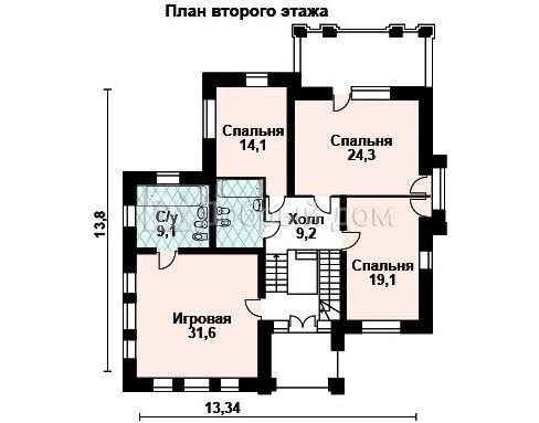 Проект двухэтажного коттеджа AS-236 из кирпича с гаражом 2 этаж