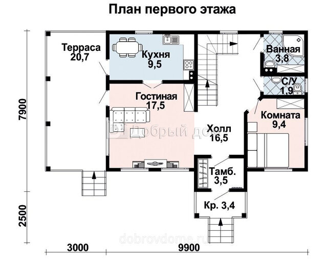 Проект двухэтажного каркасного дома AS-2388 в русском стиле 1 этаж
