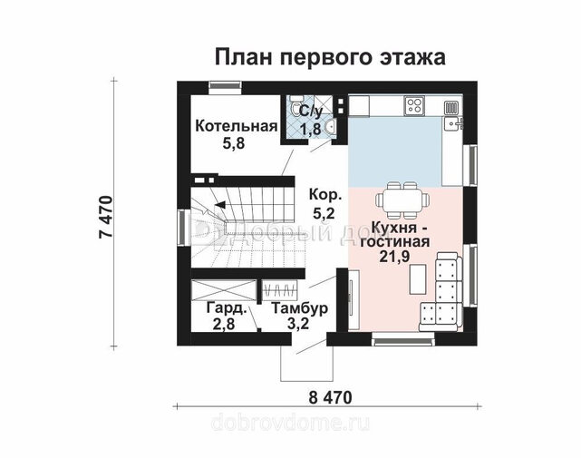 Проект двухэтажного дома AS-2410-2 из газоблоков с котельной и гардеробной 1 этаж