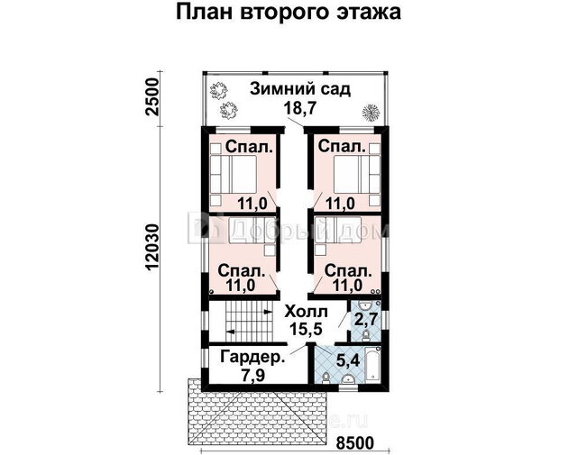 Проект двухэтажного каркасного дома AS-2417 c зимним садом 2 этаж