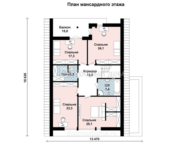 Проект дома AS-2783 из газобетона с мансардой и двускатной крышей Мансарда