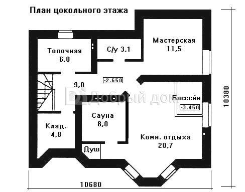 Проект дома AS-339 из кирпича с мансардой и цоколем Цоколь