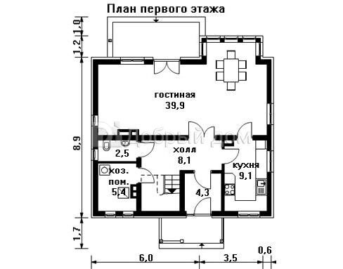 Проект двухэтажного дома AS-342 из кирпича 1 этаж