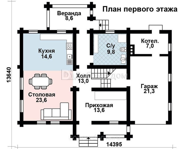 Проект трехэтажного дома AS-459-1 из бревна с гаражом 1 этаж