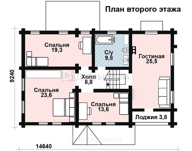 Проект трехэтажного дома AS-459-1 из бревна с гаражом 2 этаж