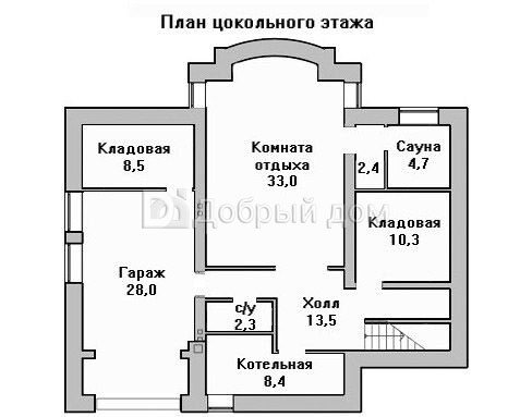 Проект дома AS-465 из газобетона с цокольным этажом и гаражом Цоколь