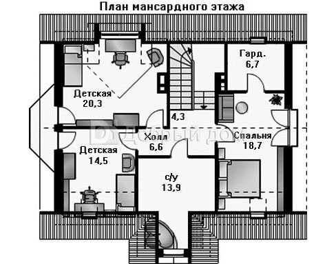 Проект двухэтажного дома AS-582 из газобетона с гаражом и балконом Мансарда