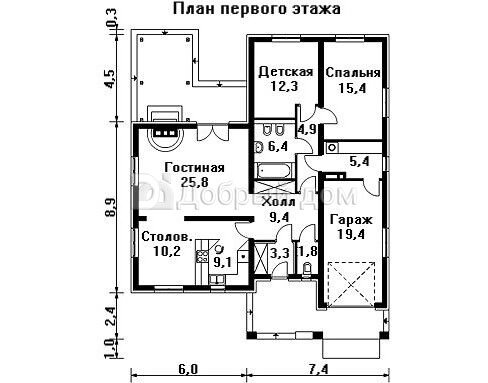 Проект одноэтажного дома AS-892 из кирпича с гаражом 1 этаж