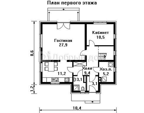 Проект двухэтажного дома AS-926 из кирпича с мансардой 1 этаж