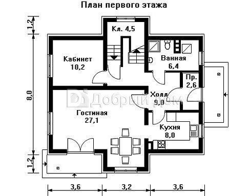 Проект двухэтажного дома AS-958 из кирпича с террасой и эркером 1 этаж